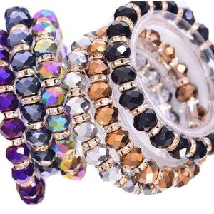 NWT Beautiful Stackable Beaded Bracelet Set With Rhinestones 3 Bracelets/Set